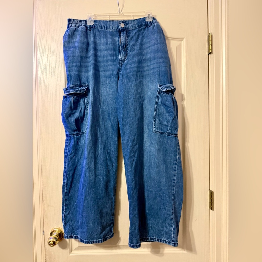 Ava & Viv Wide-Leg Cargo Jeans | Size 18 | Dark Wash Denim